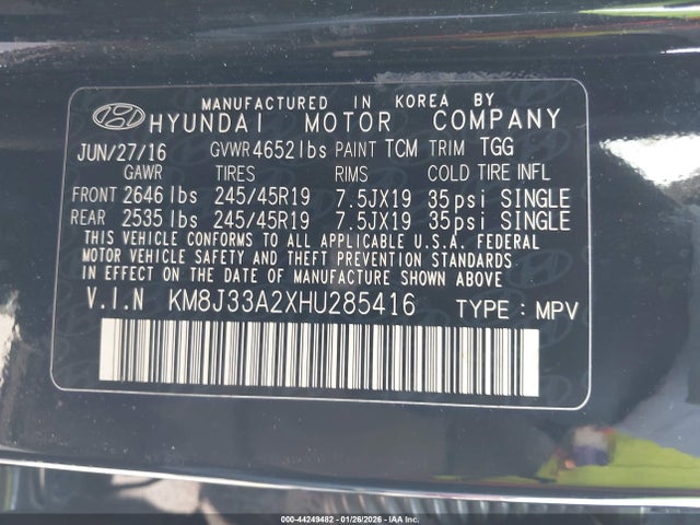 2017 HYUNDAI TUCSON KM8J33A2XHU285416 Photo 8