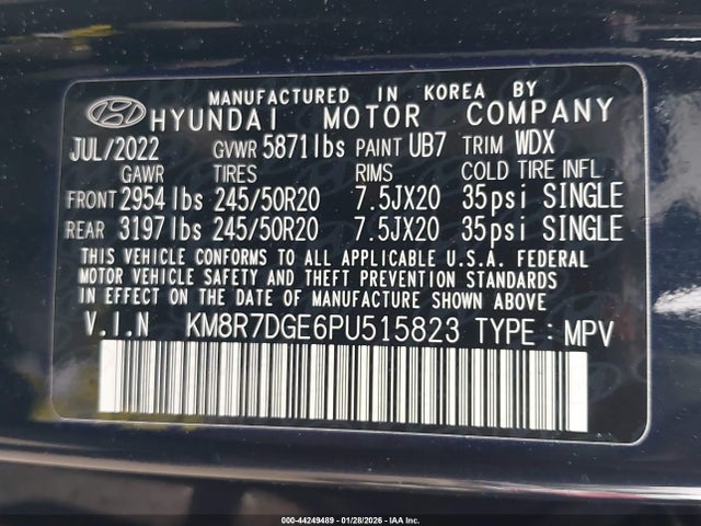 KM8R7DGE6PU515823 Hyundai Palisade Calligraphy