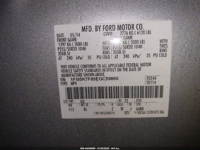 Продаж на аукціоні авто 2014 Ford Explorer Limited, vin: 1FM5K7F85EGC59860, номер лоту: 44249490