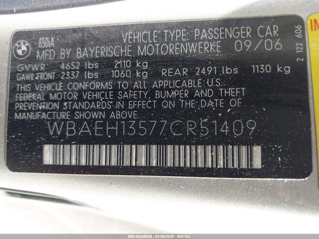 2007 BMW 650I WBAEH13577CR51409 Photo 8