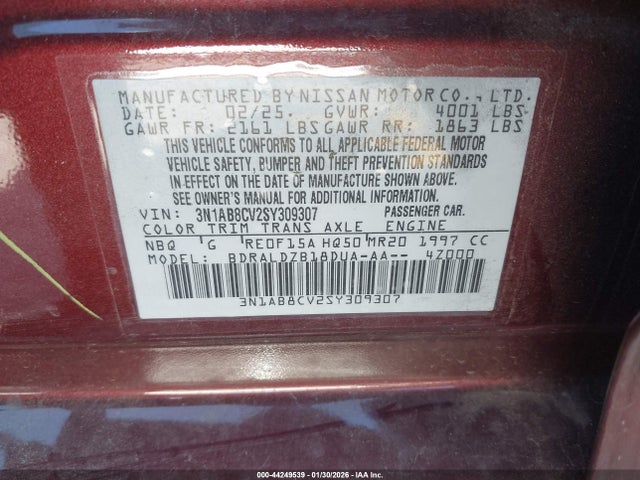 3N1AB8CV2SY309307 Nissan SENTRA SV