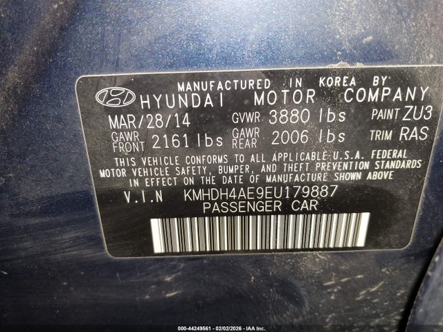 KMHDH4AE9EU179887 Hyundai ELANTRA SE