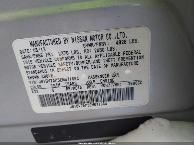 44249574 :رقم المزاد ، JN1BV7AP3EM671664 vin ، 2014 Infiniti Q50 Premium مزاد بيع