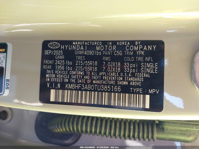 44249588 :رقم المزاد ، KM8HF3AB0TU385166 vin ، 2026 Hyundai Kona Sel Sport مزاد بيع