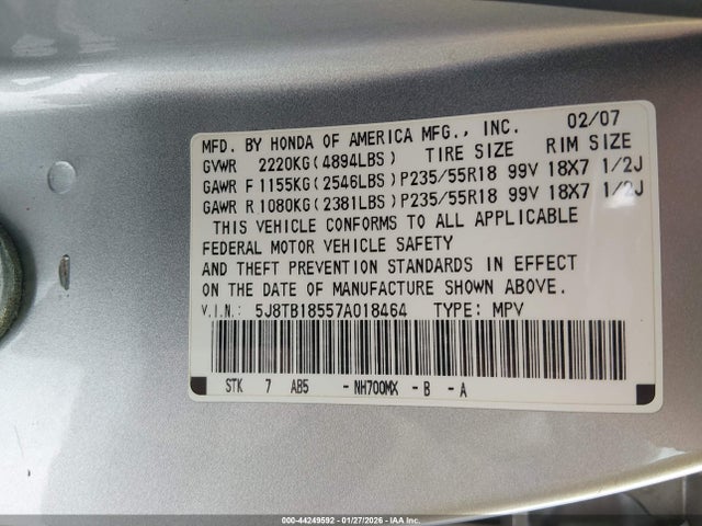 2007 ACURA RDX 5J8TB18557A018464 Photo 8