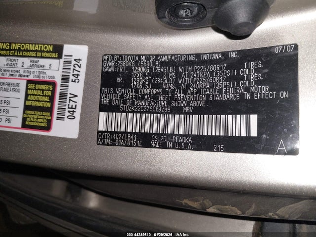2007 TOYOTA SIENNA 5TDZK22C27S089288 Photo 8