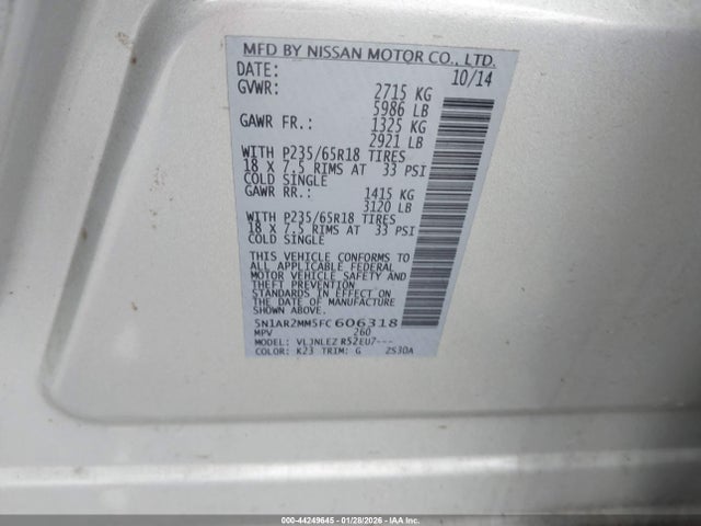 2015 NISSAN PATHFINDER 5N1AR2MM5FC606318 Photo 8