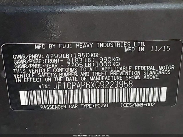 JF1GPAP6XG9223958 Subaru Impreza 2.0i Sport Premium