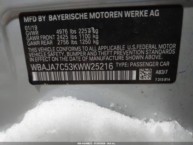 2019 BMW 530I WBAJA7C53KWW25216 Photo 8