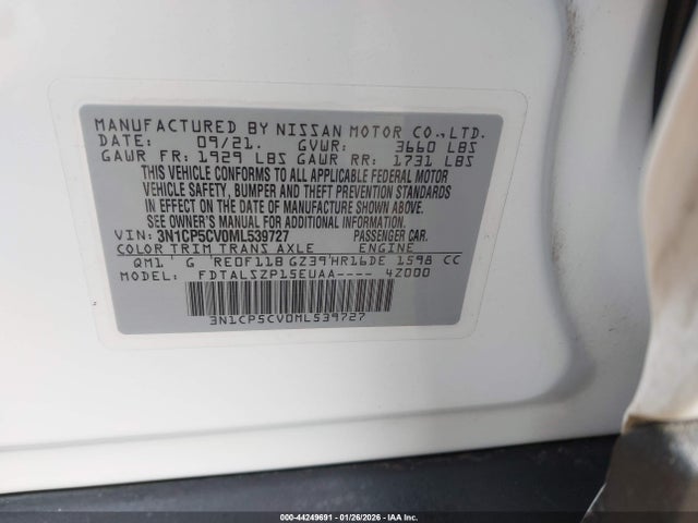 3N1CP5CV0ML539727 Nissan Kicks Sv Xtronic Cvt