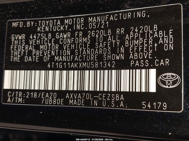 4T1G11AKXMU581342 Toyota CAMRY SE