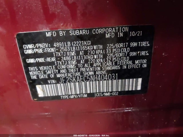 2022 SUBARU FORESTER JF2SKAEC5NH404031 Photo 8