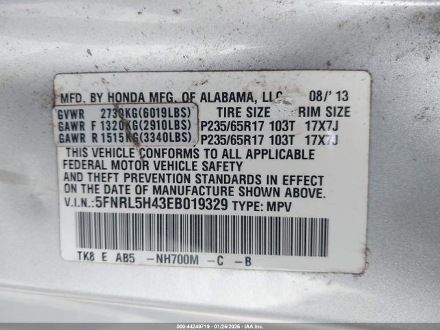 Honda ODYSSEY EX 2014 5FNRL5H43EB019329 Image 9