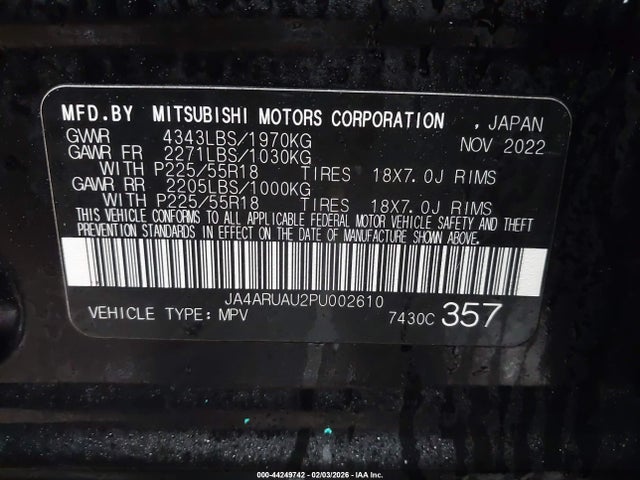 Продаж на аукціоні авто 2023 Mitsubishi Outlander Sport 2.0 Es Awc/2.0 Le Awc/2.0 Ralliart Awc/2.0 S Awc/2.0 Se Awc, vin: JA4ARUAU2PU002610, номер лоту: 44249742