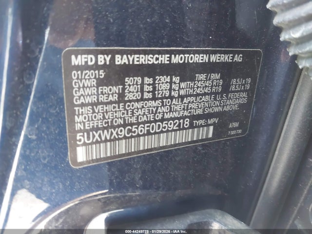 Aukcja sprzedaży 2015 Bmw X3 Xdrive28i, vin: 5UXWX9C56F0D59218, numer aukcji: 44249775