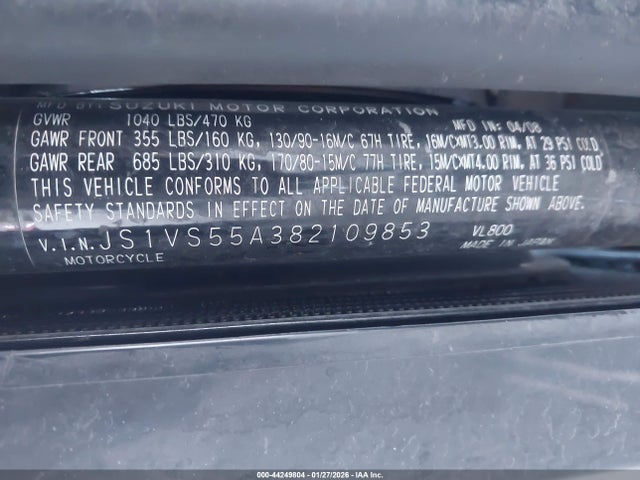 2008 SUZUKI VL800 JS1VS55A382109853 Photo 9