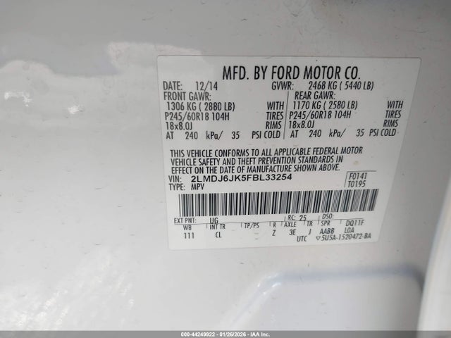2LMDJ6JK5FBL33254 Lincoln MKX