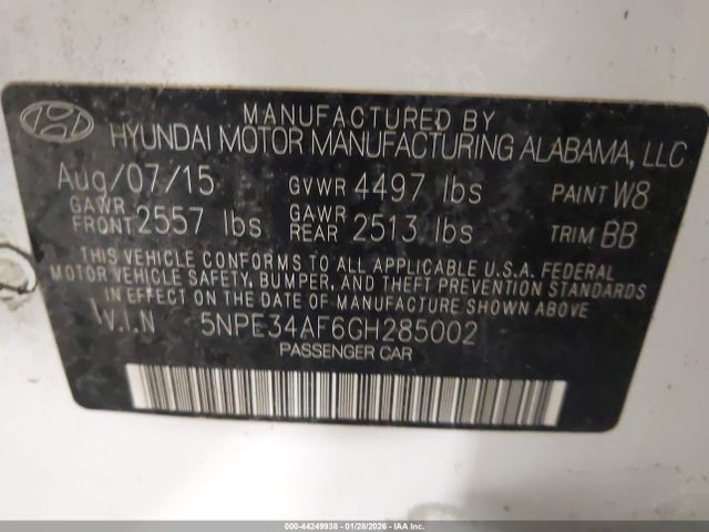 Hyundai Sonata Sport 2016 5NPE34AF6GH285002 Image 9