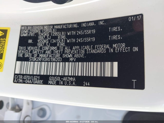 5TDKZRFH3HS196203 Toyota Highlander Se