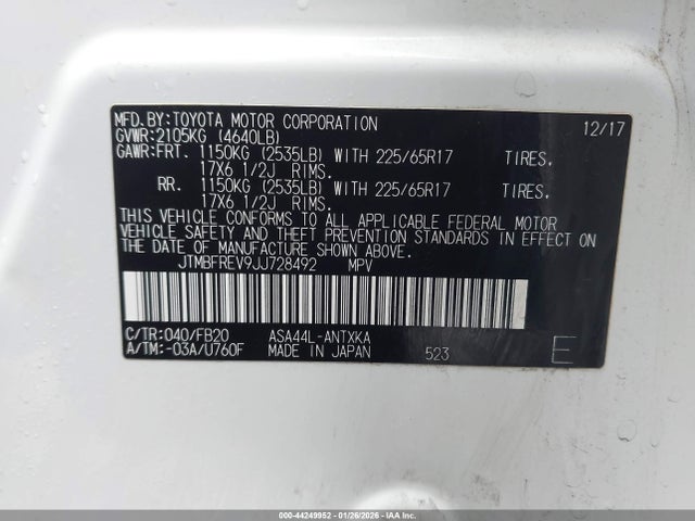JTMBFREV9JJ728492 Toyota RAV4 LE
