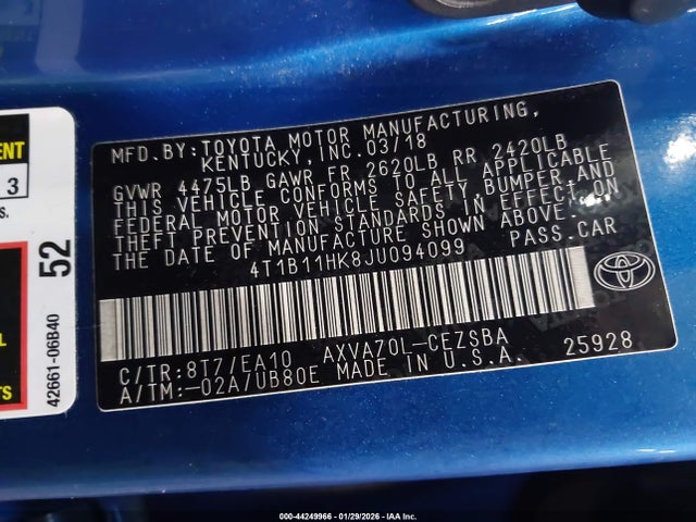4T1B11HK8JU094099 Toyota CAMRY SE