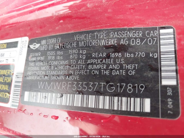 2007 MINI COOPER WMWRF33537TG17819 Photo 8