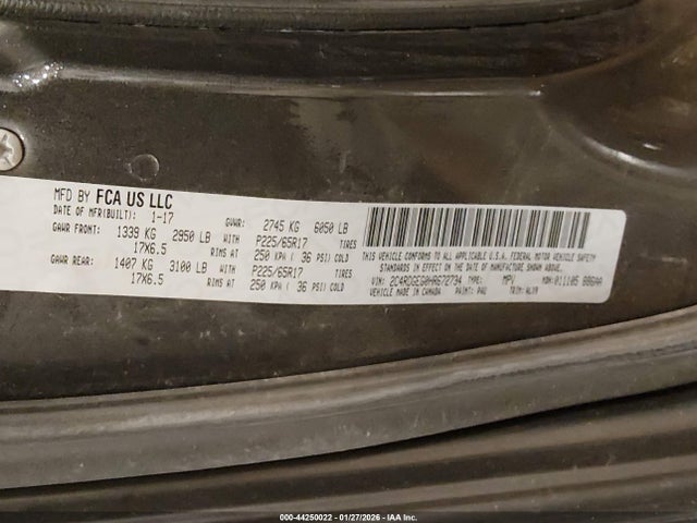 2017 Dodge Grand Caravan Gt მანქანა იყიდება აუქციონზე, vin: 2C4RDGEG0HR672734, აუქციონის ნომერი: 44250022