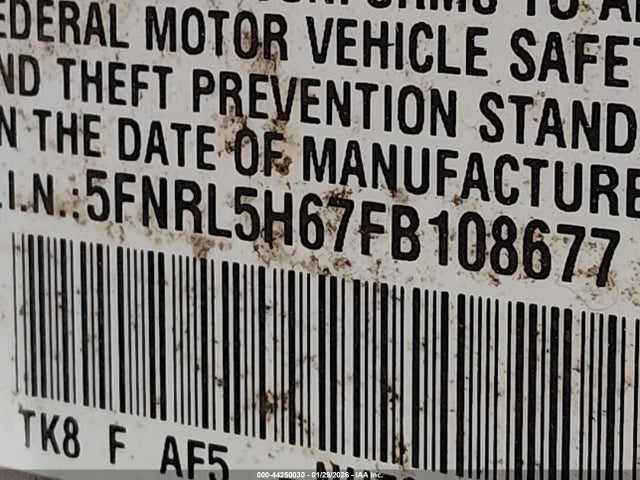 5FNRL5H67FB108677 Honda Odyssey Ex-l