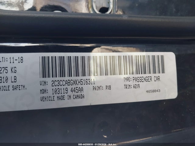 2019 Chrysler 300 300s მანქანა იყიდება აუქციონზე, vin: 2C3CCABGXKH516311, აუქციონის ნომერი: 44250035