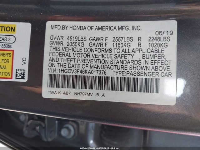 1HGCV3F46KA017376 Honda Accord Hybrid Ex