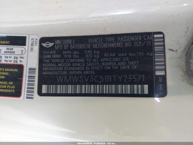2011 MINI COOPER S WMWSV3C51BTY23571 Photo 8