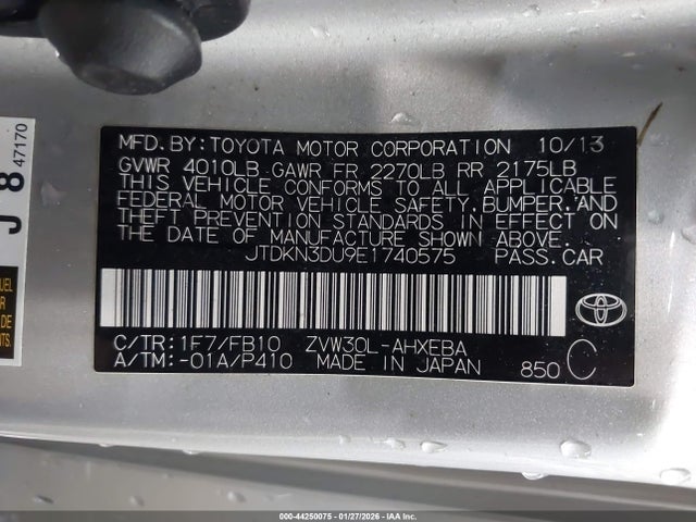 Auction sale of the 2014 Toyota Prius Two, vin: JTDKN3DU9E1740575, lot number: 44250075