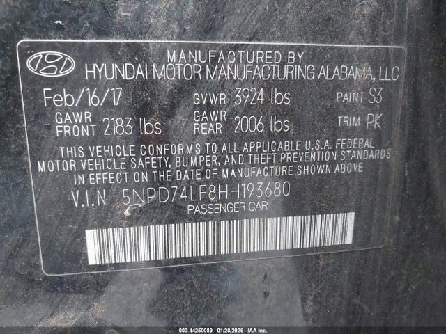 Hyundai ELANTRA SE 2017 5NPD74LF8HH193680 Image 9
