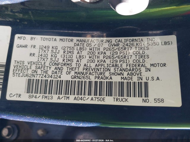 2007 TOYOTA TACOMA 5TEJU62N77Z434124 Photo 8