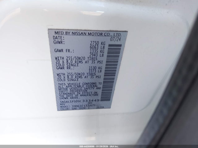 2025 Infiniti Qx60 Luxe Awd მანქანა იყიდება აუქციონზე, vin: 5N1AL1FS0SC333449, აუქციონის ნომერი: 44250099