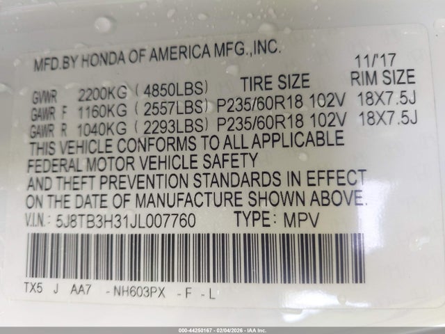 Продаж на аукціоні авто 2018 Acura Rdx Acurawatch Plus Package, vin: 5J8TB3H31JL007760, номер лоту: 44250167