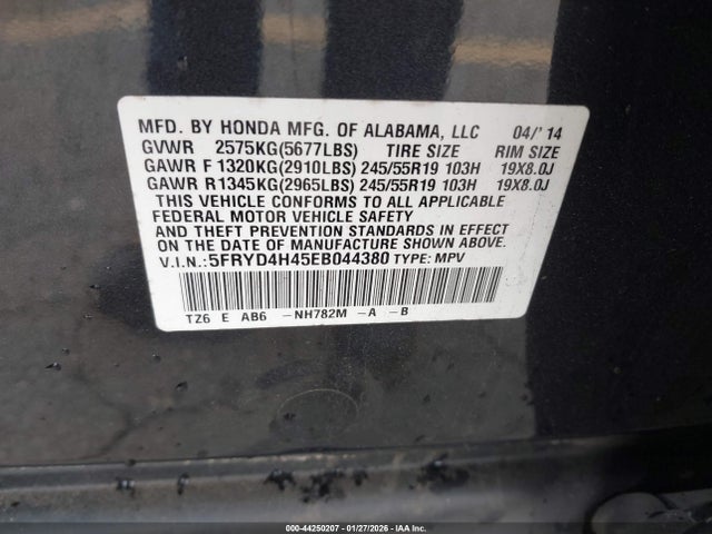 Aukcja sprzedaży 2014 Acura Mdx Technology Package, vin: 5FRYD4H45EB044380, numer aukcji: 44250207