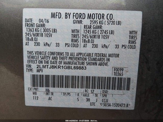 2LMTJ8KR1GBL69883 Lincoln Mkx Select