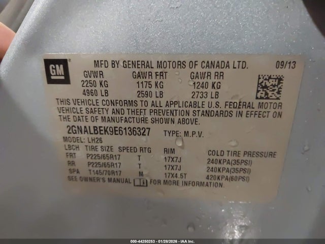 Chevrolet EQUINOX 1LT 2014 2GNALBEK9E6136327 Image 9