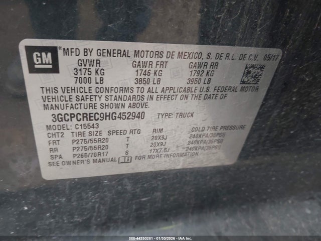 3GCPCREC9HG452940 Chevrolet Silverado 1500 1lt