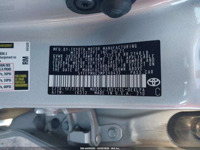 2021 TOYOTA COROLLA 5YFEPMAE2MP249432 Photo 8