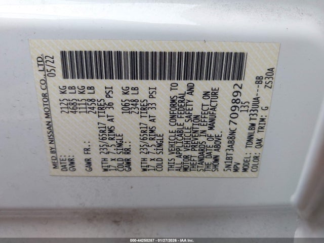 5N1BT3AB8NC709892 Nissan Rogue S Intelligent Awd