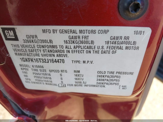Продажа на аукционе авто 2002 Gmc Yukon Xl 1500 Slt, vin: 1GKFK16T32J164470, номер лота: 44250365
