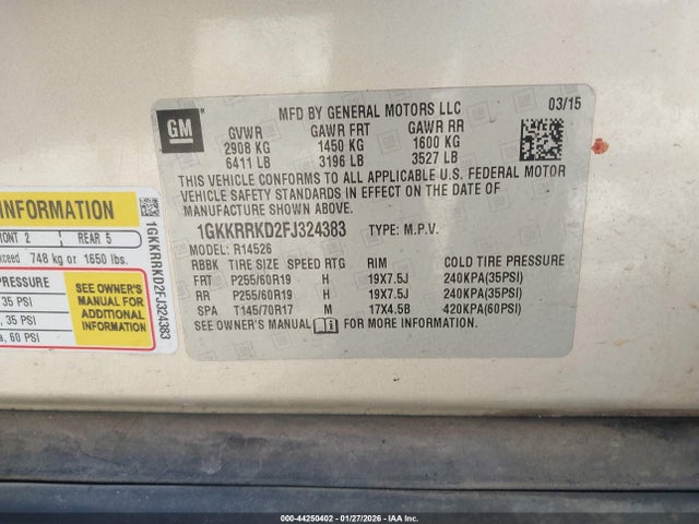 1GKKRRKD2FJ324383 GMC Acadia Slt-1