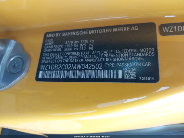 2021 TOYOTA GR SUPRA WZ1DB2C02MW042502 Photo 8