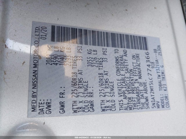 5N1AT2MT5LC774366 Nissan Rogue Sv Fwd