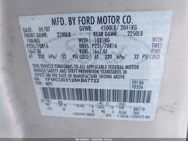 2008 FORD ESCAPE 1FMCU03128KB67722 Photo 8