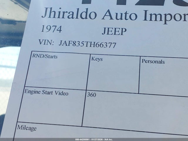 Продажа на аукционе авто 1974 Jeep Willy, vin: JAF835TH66377, номер лота: 44250561