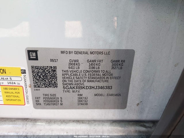 Aukcja sprzedaży 2017 Buick Enclave Leather, vin: 5GAKRBKD3HJ346383, numer aukcji: 44250565