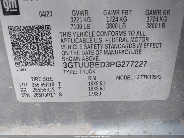 Продаж на аукціоні авто 2023 Gmc Sierra 1500 4wd  Short Box Sle, vin: 3GTUUBED3PG277227, номер лоту: 44250592